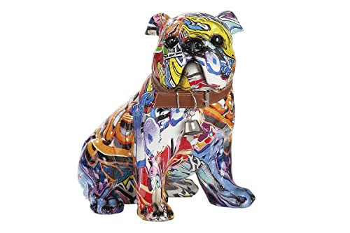 Moderne Skulptur Dekofigur Mops Hund POP Art aus Kunststein Mehrfarbig 22x23 cm von Dreamlight