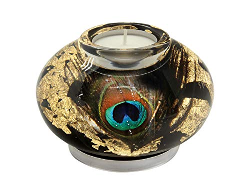 Teelichthalter inklusive Teelicht | Leuchter aus Glas schwarz/Gold Durchmesser 11 cm von Dreamlight