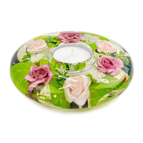 Teelichthalter UFO Rose, Glas-Kerzenhalter, Handarbeit, dekorativer Kerzenhalter, Ø 12,5cm von Dreamlight