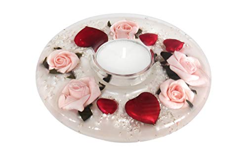 Teelichthalter inklusive Teelicht | Leuchter aus Glas mit Rosen und Herzen Durchmesser 13 cm von Dreamlight
