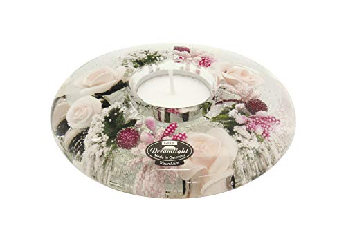 Dreamlight Teelichthalter inklusive Teelicht | Leuchter aus Glas mit Rosen und Herzen Durchmesser 13 cm von Dreamlight