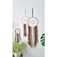 Boho Traumfänger, 3Er Set, Braun Weiß, Wanddekoration, Zimmerdekoration, Hippiedeko von DreamlikeD