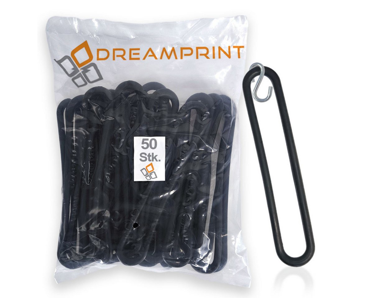 Dreamprint 50x Gummispannringe 25 cm 8 mm oval schwarz Gummischlinge mit Haken Seil von Dreamprint