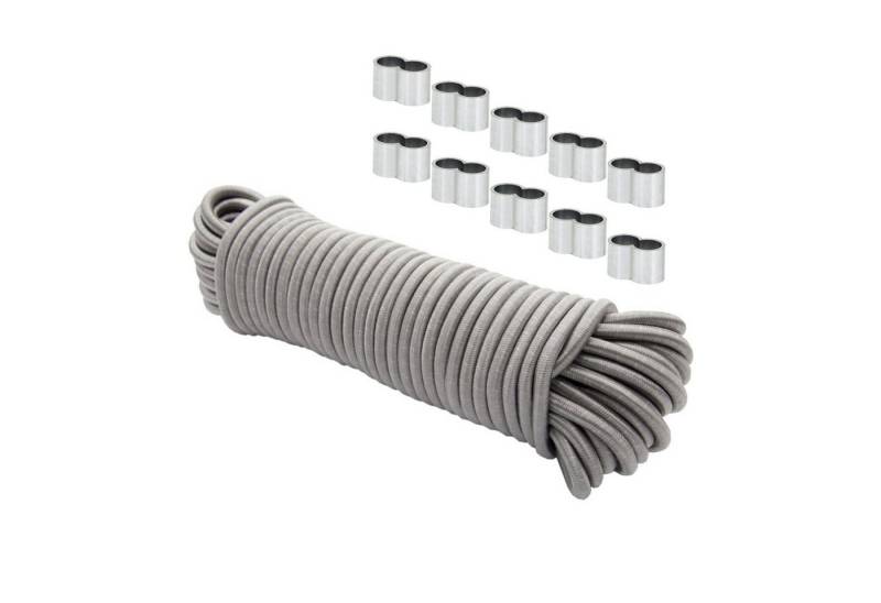 Dreamprint Expanderseil 10 m Grau 6 mm Gummiseil Spannseil mit 10x Würgeklemmen Seil von Dreamprint