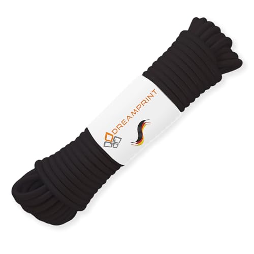 Dreamprint Expanderseil 10m Schwarz 8mm Ø - Gummiseil, Planenseil, elastisches Seil für Innen & Außen - Wetterfest & Reißfest - Ideal für Ladungssicherung, Planenbefestigung, Camping & Outdoor von Dreamprint