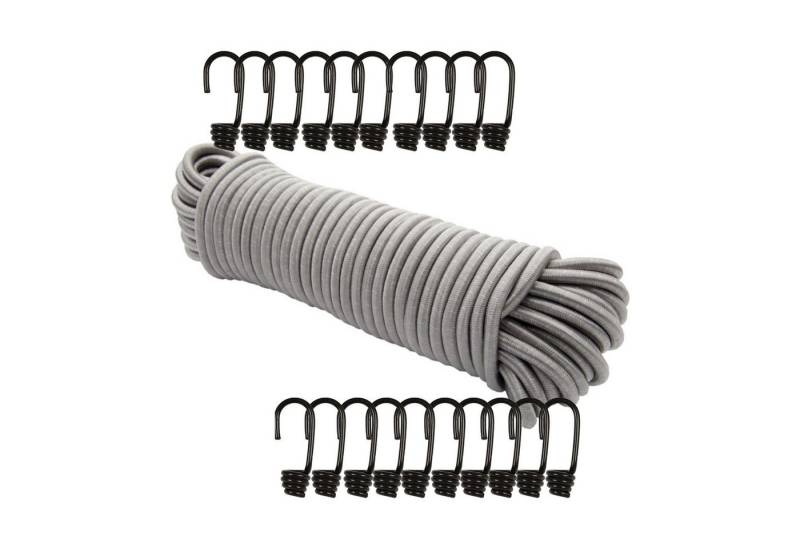 Dreamprint Expanderseil 6mm Grau 30m Gummiseil Spannseil mit 20x Spiralhaken Seil von Dreamprint