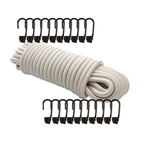 Dreamprint Expanderseil 8mm Weiß 20m Seil Spannseil Planenseil Gummileine elastisches Gummiseil für Anhängerplane mit 20 Spiralhaken ø 8 mm von Dreamprint