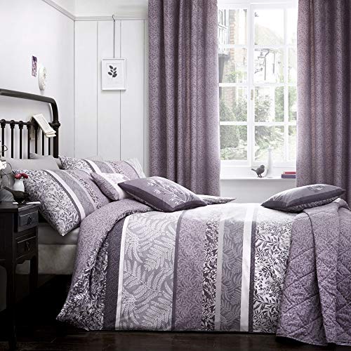 Dreams 'n' Drapes "Hanworth Wendebettwäsche-Set, horizontale Streifen gezeichneter Blätter in Grautönen, für Einzelbetten, Anthrazit, Heather, Super King Duvet Cover Set von Dreams 'n' Drapes