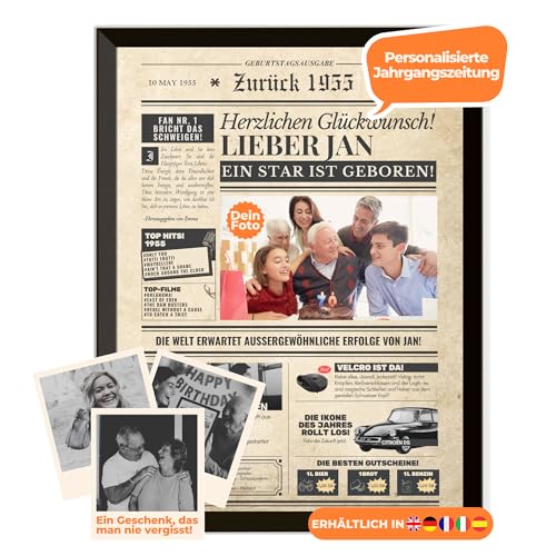 Geburtstagszeitung 1955 – personalisiert mit Foto, Namen und Widmung – originelles Geschenk zum 70. Geburtstag – optional mit Rahmen erhältlich – Vintage Poster im Zeitungsstil für Männer & Frauen Geburtstagszeitung 1955 – personalisiert mit Foto, Namen und Widmung – originelles Geschenk zum 70. Geburtstag – optional mit Rahmen erhältlich – Vintage Poster im Zeitungsstil für Männer & Frauen von Dreams on Paper