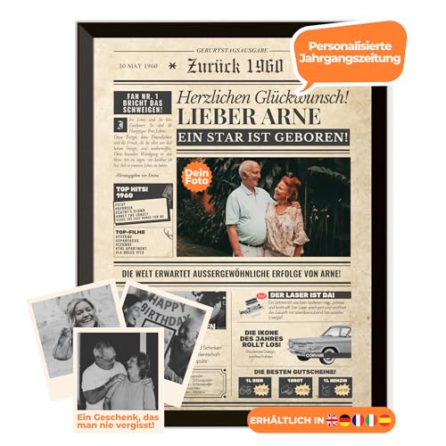 Geburtstagszeitung 1960 – personalisiert mit Foto, Namen und Widmung – originelles Geschenk zum 65. Geburtstag – optional mit Rahmen erhältlich – Vintage Poster im Zeitungsstil für Männer & Frauen Geburtstagszeitung 1960 – personalisiert mit Foto, Namen und Widmung – originelles Geschenk zum 65. Geburtstag – optional mit Rahmen erhältlich – Vintage Poster im Zeitungsstil für Männer & Frauen von Dreams on Paper