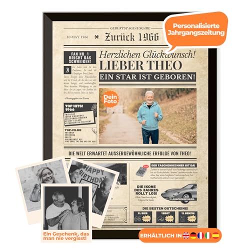 Geburtstagszeitung 1966 – personalisiert mit Foto, Namen und Widmung – originelles Geschenk zum 59. Geburtstag – optional mit Rahmen erhältlich – Vintage Poster im Zeitungsstil für Männer & Frauen Geburtstagszeitung 1966 – personalisiert mit Foto, Namen und Widmung – originelles Geschenk zum 59. Geburtstag – optional mit Rahmen erhältlich – Vintage Poster im Zeitungsstil für Männer & Frauen von Dreams on Paper