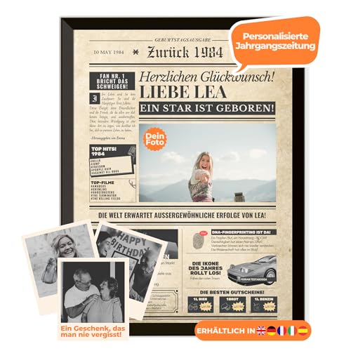 Geburtstagszeitung 1984 – personalisiert mit Foto, Namen und Widmung – originelles Geschenk zum 41. Geburtstag – optional mit Rahmen erhältlich – Vintage Poster im Zeitungsstil für Männer & Frauen Geburtstagszeitung 1984 – personalisiert mit Foto, Namen und Widmung – originelles Geschenk zum 41. Geburtstag – optional mit Rahmen erhältlich – Vintage Poster im Zeitungsstil für Männer & Frauen von Dreams on Paper