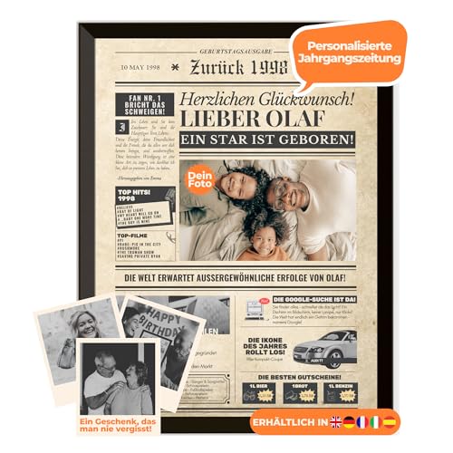 Geburtstagszeitung 1998 – personalisiert mit Foto, Namen und Widmung – originelles Geschenk zum 27. Geburtstag – optional mit Rahmen erhältlich – Vintage Poster im Zeitungsstil für Männer & Frauen Geburtstagszeitung 1998 – personalisiert mit Foto, Namen und Widmung – originelles Geschenk zum 27. Geburtstag – optional mit Rahmen erhältlich – Vintage Poster im Zeitungsstil für Männer & Frauen von Dreams on Paper