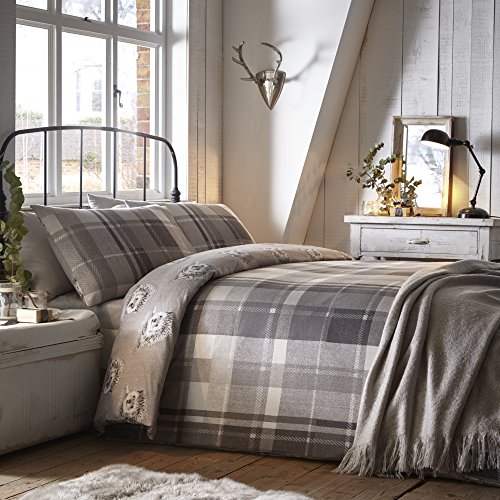 Dreams & Drapes Colville Check-100% gebürstetes Bettbezug-Set, 100% Baumwolle, Grau, Super-Kingsize-Bett von Dreams & Drapes