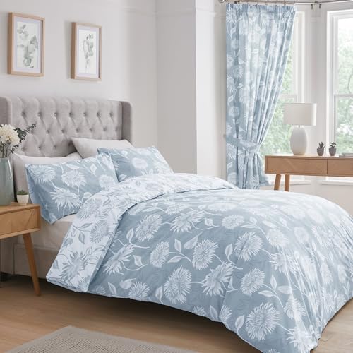 Dreams & Drapes Design – Chrysantheme – Wende-Bettwäsche-Set – Kingsize-Bett Größe in Blau von Dreams & Drapes