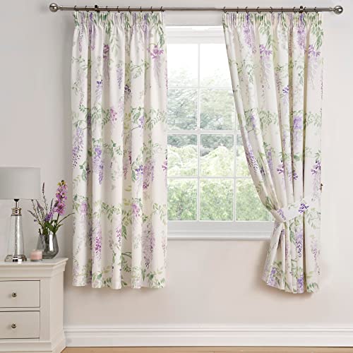 Dreams & Drapes Design – Glyzinie – Paar Vorhänge mit Bleistiftfalten mit Raffhaltern, 168 x 183 cm, Lila von Dreams & Drapes