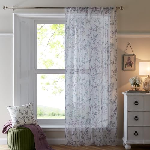 Dreams & Drapes - Einzelne Scheibengardine für Fenster B 55 x L 54 (140 x 137 cm) - Voile Vorhang für Schlafzimmer/Wohnzimmer - Floral & Leaf Voile Sheer Vorhang - Jazmine Collection von DREAMS AND DRAPES