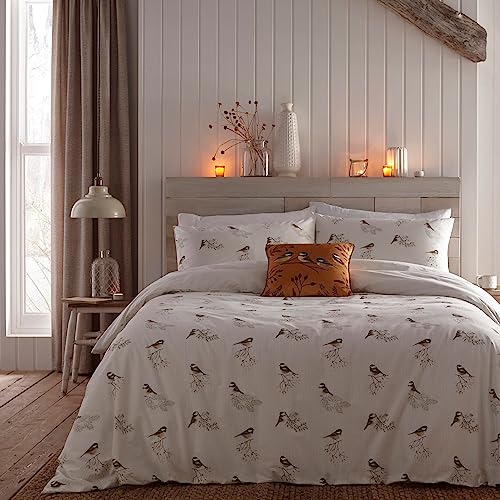 Dreams & Drapes Lodge Chickadee's Bettbezug-Set, gebürstete Baumwolle, Doppelbettgröße, naturfarben von DREAMS AND DRAPES