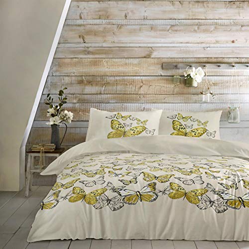 Dreams & Drapes Mariposa-Pflegeleichtes Bettbezug, Polyester, Ockergelb, Duvet Cover Set: King von DREAMS AND DRAPES