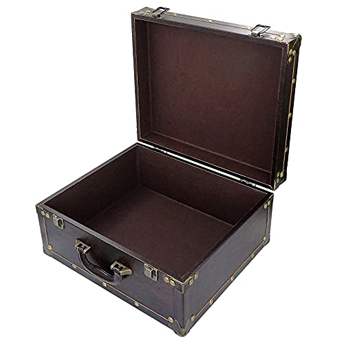 DreamsEden Großer dekorativer Aufbewahrungskoffer aus Holz – Holz Leder Schatztruhe Box Vintage Koffer, 35,1 x 30 x 17,5 cm von DreamsEden