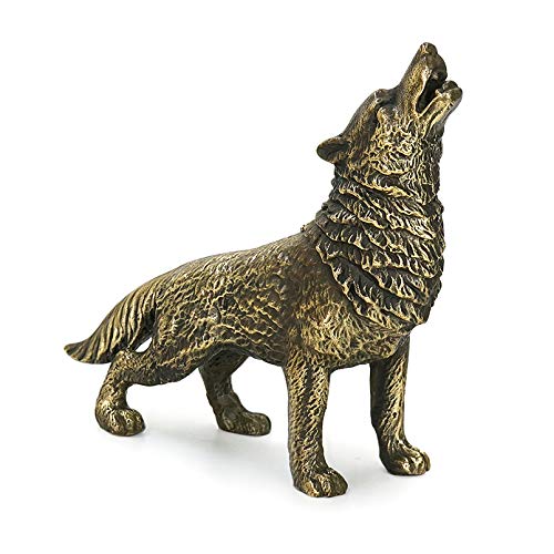DreamsEden Kleine Bronze-Wolf-Statue, kleine Metall-Tierfigur, Heimdekoration, 14 x 4 x 12 cm von DreamsEden