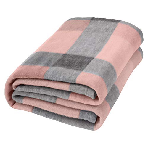 DREAMSCENE Fleecedecke für den Winter weich warm gemütlich für Sofa Bett Picknick Garten Plaid Schottenkaro Rosa Grau 120 x 150 cm von DREAMSCENE