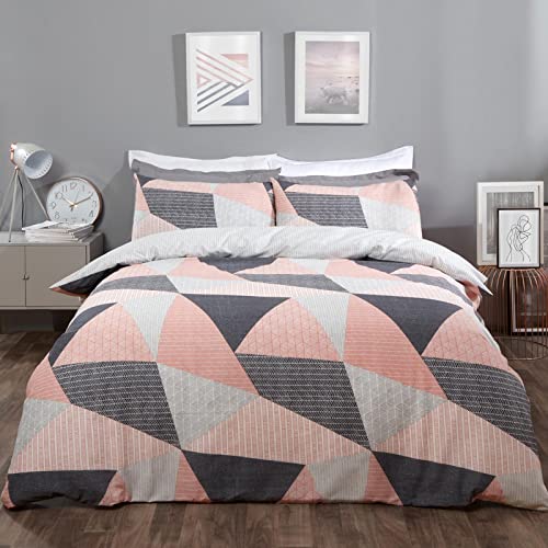 DREAMSCENE Bettwäsche-Set mit geometrischem Scandi-Bettbezug und Kissenbezug, für Mädchen, Jungen, Frauen, Erwachsene, Blush Pink – Einzelbettgröße von DREAMSCENE
