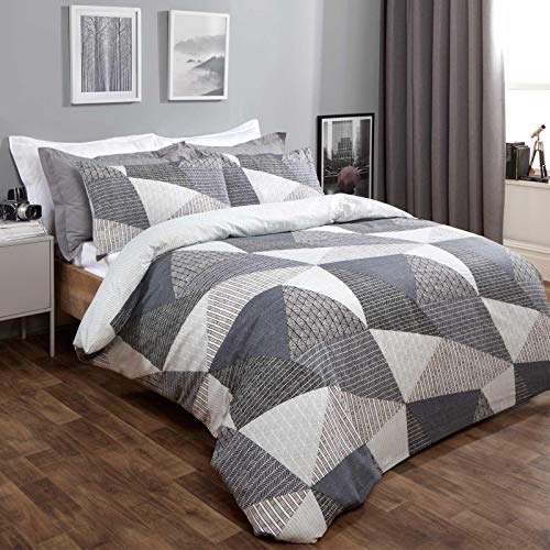 DREAMSCENE Bettwäsche-Set mit geometrischem Scandi-Bettbezug und Kissenbezug, Anthrazit, Einzelbett von DREAMSCENE