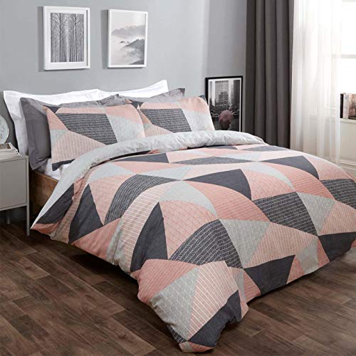 DREAMSCENE Bettwäsche-Set mit geometrischem Bettbezug und Kissenbezügen, skandinavischer Marmor, Grau und Blush Pink, King-Size-Größe DDHSTGEBL03 von DREAMSCENE