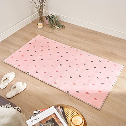 Dreamscene Dalmatiner-Teppich, gepunktet, für Wohnzimmer, Teppich, Flur, rutschfest, modern, gepunktet, Blush-Rosa, Grau – 80 x 150 cm von DREAMSCENE