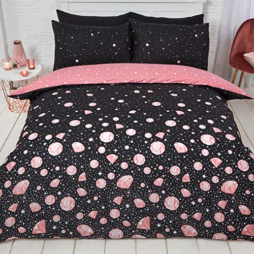 Dreamscene Glam Bettwäsche-Set, Kingsize, Black Blush Rose Gold Sparkle von DREAMSCENE