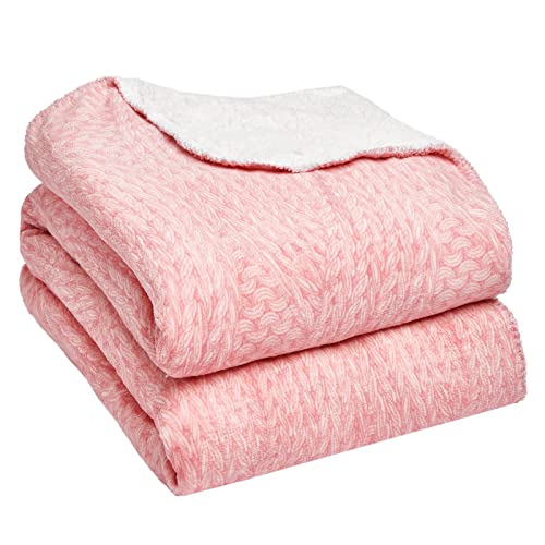 Dreamscene Sherpa-Fleece-Decke, grobgestrickt, Plüsch, Flanell, Fleece, Überwurf für Sofa, Bett, Couch, Blush Pink – 150 x 180 cm von DREAMSCENE