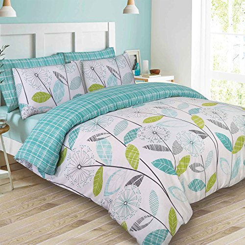 DREAMSCENE Luxuri�se Allium Bettw�sche Set mit Kissenbez�ge, Polyester/Baumwolle, Blaugr�n, Double von DREAMSCENE