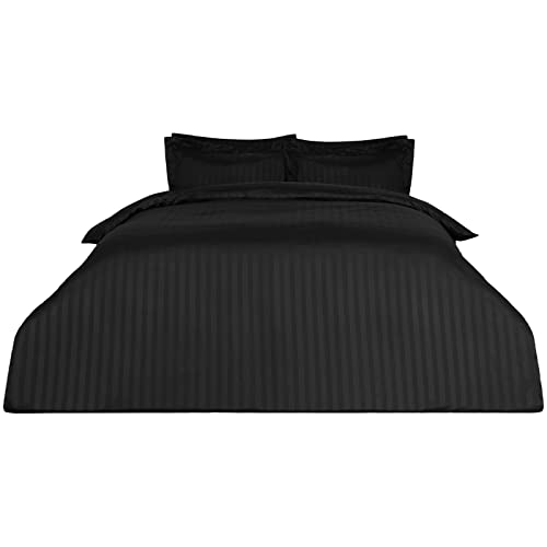 DREAMSCENE Satin Stripe Bettbezug mit Kissen Quilt Betten-Set, schwarz, Double von DREAMSCENE
