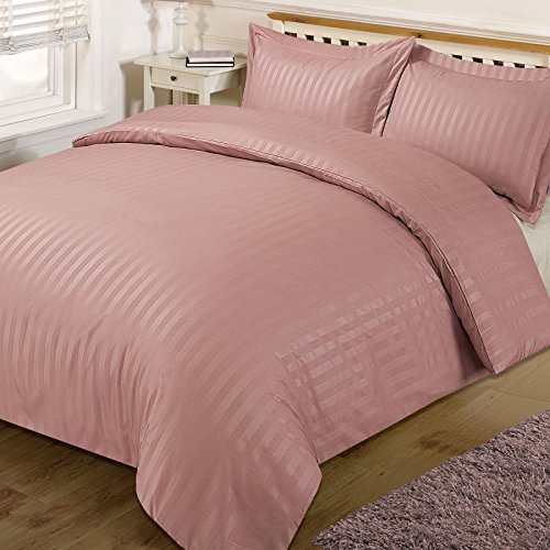 DREAMSCENE Sch�ne Satin Streifen Quilt Bettbezug mit Kissen Fall Betten-Set, Polyester, Pink, Single von DREAMSCENE