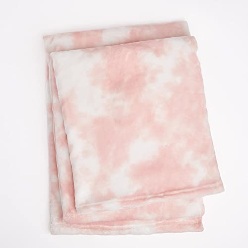 Dreamscene Ultraweiche Batikdecke, Plüsch-Fleece-Überwurf über Sofa, Couch, flauschig, gemütlich, Reise-Tagesdecke, Blush Pink White, DBULTIEBL01, 120 x 150 cm von DREAMSCENE