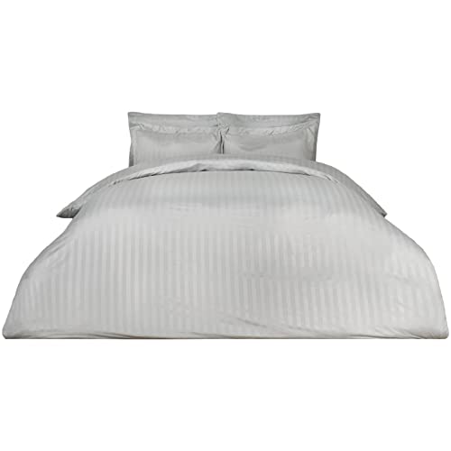 DREAMSCENE h�bschen Satin Streifen Bettbezug Bettw�sche-Set, Silber, super King von DREAMSCENE