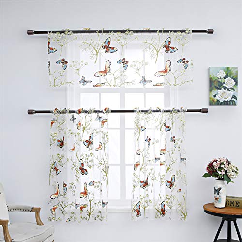 Dreamskull Gardine Gardinen Kurzstores Kurzgardine Scheibengardine Schiebegardine Bistrogardine Blumen Transparent Klein Kurz Küche Wohnzimmer Kinderzimmer Landhaus Kleiner Prinz 3er Set Modern von Dreamskull