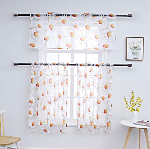 Dreamskull Gardine Gardinen Kurzstores Scheibengardine Schiebegardine Bistrogardine Blumen Transparent Klein Kurz Küche Wohnzimmer Kinderzimmer Landhaus Kleiner Prinz 3er Set Modern (Weiß+Orange) von Dreamskull