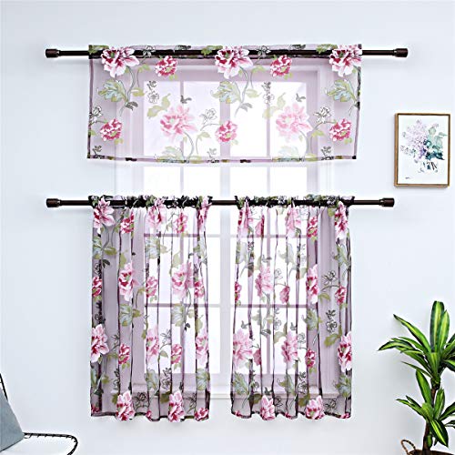 Dreamskull Gardine Gardinen Kurzstores Scheibengardine Schiebegardine Bistrogardine Blumen Transparent Klein Kurz Küche Wohnzimmer Kinderzimmer Landhaus Kleiner Prinz 3er Set Modern von Dreamskull