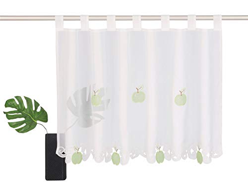 Dreamskull Scheibengardine Voile Bistrogardine Landhaus Küche Kurz Modern Kurzstores Gardinen Kurzgardine Küchengardine Transparent 60 cm Hoch Weiß mit Schlaufen Stickerei Kleinfenster (HxB 60x145cm) von Dreamskull