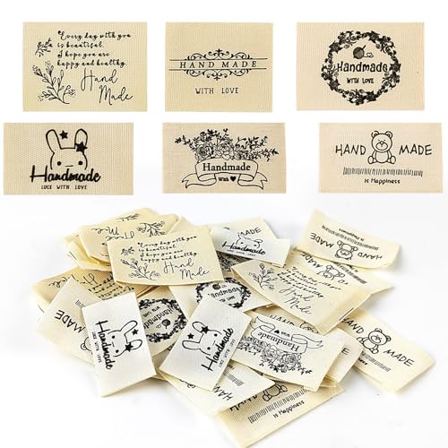 90 Stück Handmade Label zum Annähen, Polyesterfasermaterial, 6 Verschiedene DIY-Stoffetiketten, Nähzubehör zum Stricken, Dekoration von Kleidungsstücken 90 Stück Handmade Label zum Annähen, Polyesterfasermaterial, 6 Verschiedene DIY-Stoffetiketten, Nähzubehör zum Stricken, Dekoration von Kleidungsstücken von Dreamsolearoy