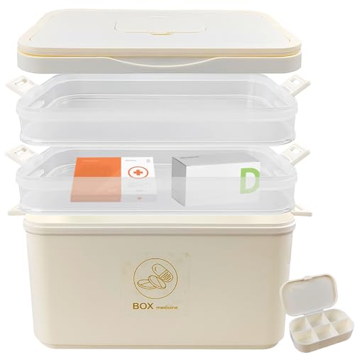 Medikamentenbox 3-fach Cremeweiß - Große Tablettenbox mit Trennwänden für Zuhause, Reiseapotheke & Bad - Leicht & Stapelbar aus Karton (27x23x16cm) von Dreamsolearoy