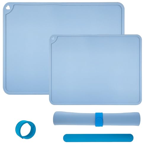 Silikon Malunterlage Set für Kinder mit Magnetclips - 2 Größen (45x30cm & 60x40cm), 2 Snap-Armbänder, Spülmaschinenfest für Kinder & Künstler (Blau) von Dreamsolearoy