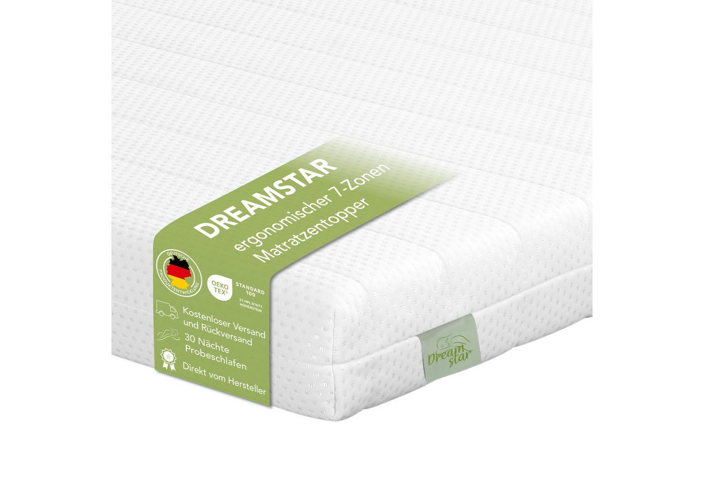 Dreamstar, Topper Easy Flex, ergonomischer 7-Zonen Matratzentopper zum Wenden, 10 cm hoch, Duo Härtegrad H2 und H3, verschiedene Größen, Komforthöhe 10 cm von Dreamstar