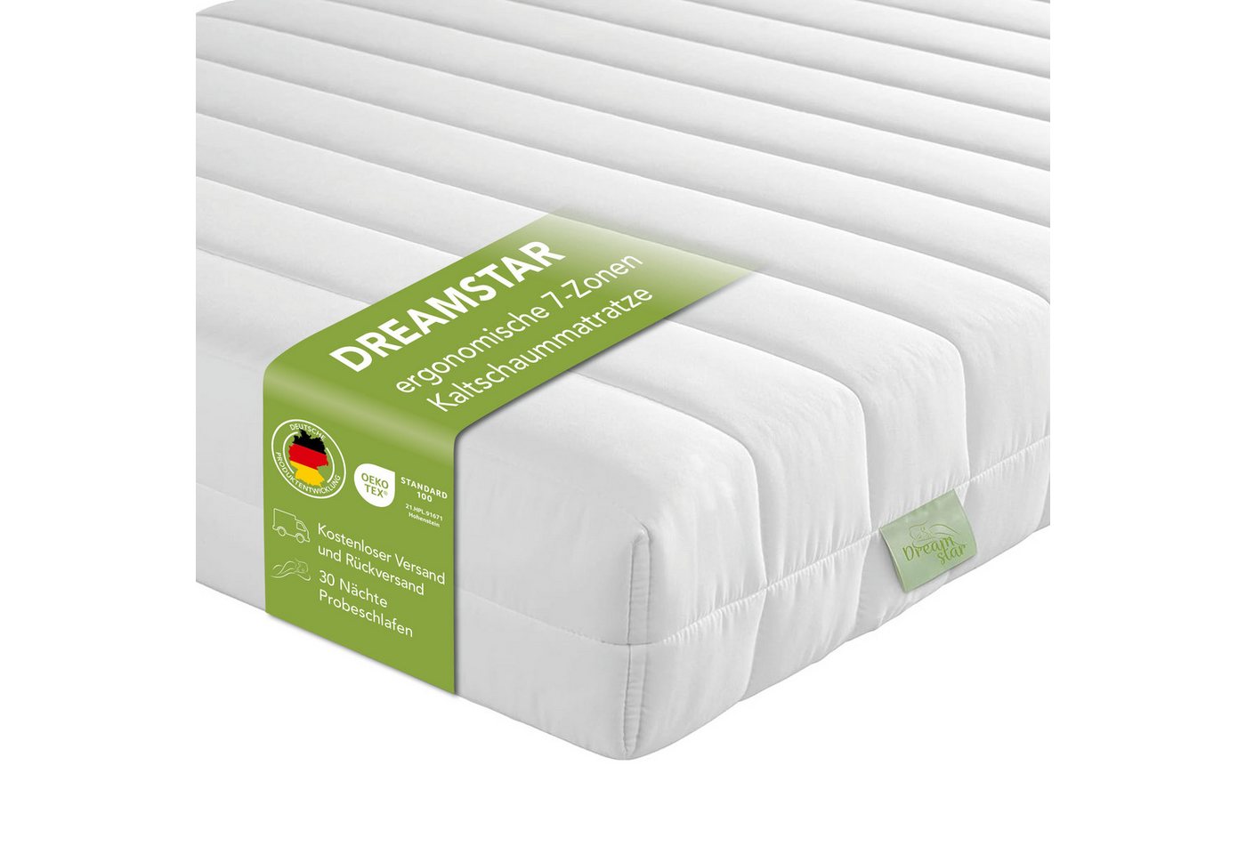 Kaltschaummatratze Simple Flex, zwei unterschiedlich feste Liegeseiten (H2/H3 oder H3/H4), Dreamstar, 12 cm hoch, 7-Zonen Wendematratze, 90x200 cm, 140x200 cm und weitere Größen von Dreamstar