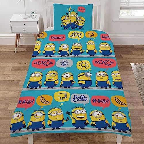 Dreamtex Bettwäsche-Set für Einzelbett, Motiv: Ich - Einfach Unverbesserlich Minions, für Kinder, Jungen, Mädchen, wendbar, Polycotton, Bettbezug mit Kissenbezug, atmungsaktive Bettdecke, Blau von Dreamtex