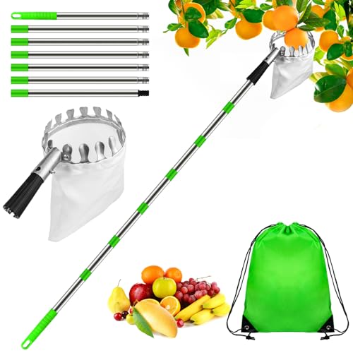Dreamtop 2.8M Apfelpflücker Obstpflücker mit Teleskopstiel Diameter 16 cm Verstellbare Pflaumenpflücker für Kirschen Pflaumen Eindicken Obstpflücker Beutel, Apfelpflücker mit Teleskopstiel Edelstähle von Dreamtop