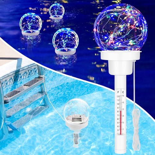 Dreamtop Pool Thermometer Schwimmend, LED-Farbige Lichtkugeln Solar Pool Thermometer für Leicht Ablesbar bei Nacht, Schwimmbecken Pool Temperaturmesser für Teich Whirlpool, Spas, Baby-Pool von Dreamtop