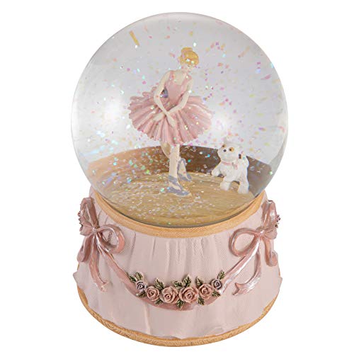 Dreamwizor Ballerina Schneekugel spielt Greensleeves Musik Ballett tanzendes Mädchen mit Welpen rotierende mechanische und musikalische Glas-Schneekugel 10,2 cm von Dreamwizor